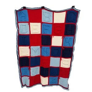 Vintage Handmade Crocheted Crib Quilt Alphabet 3D